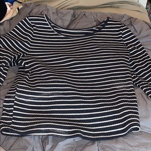 cropped navy blue with white stripes shirt